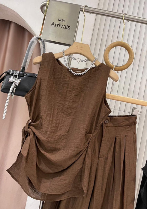 Women Casual side Knot Design Sleeveless Tops With Pants